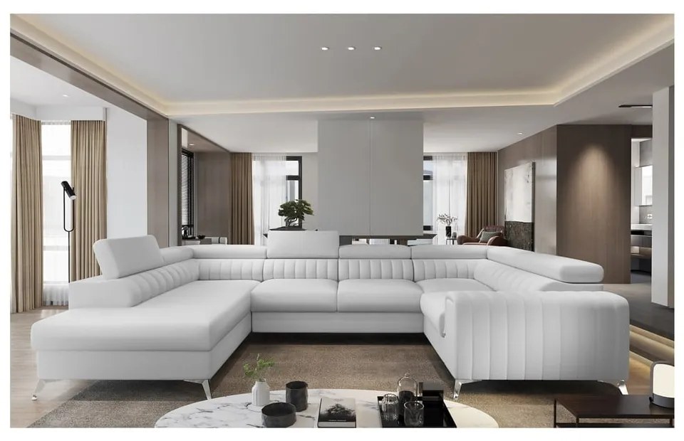 Бял сгъваем/с място за съхранение ъглов диван от изкуствена кожа (ляв ъгъл/U форма) Louis – ELTAP