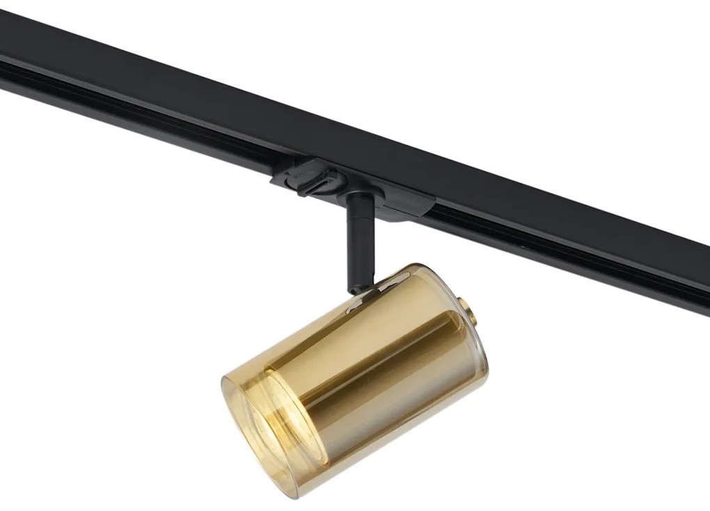 Модерен прожектор златен с кехлибарено стъкло за релсова осветителна система 1-фазна - Iconic Lloyd