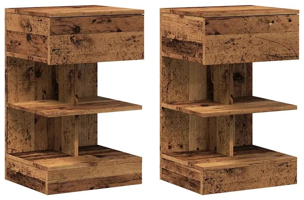 856749 vidaXL Нощни шкафчета, 2 бр, старо дърво, 40x35x65 см, ПДЧ