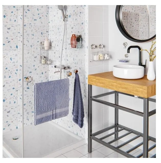 Ъглов самоносещ метален рафт за баня в сребристо Bestlock Bath - Compactor