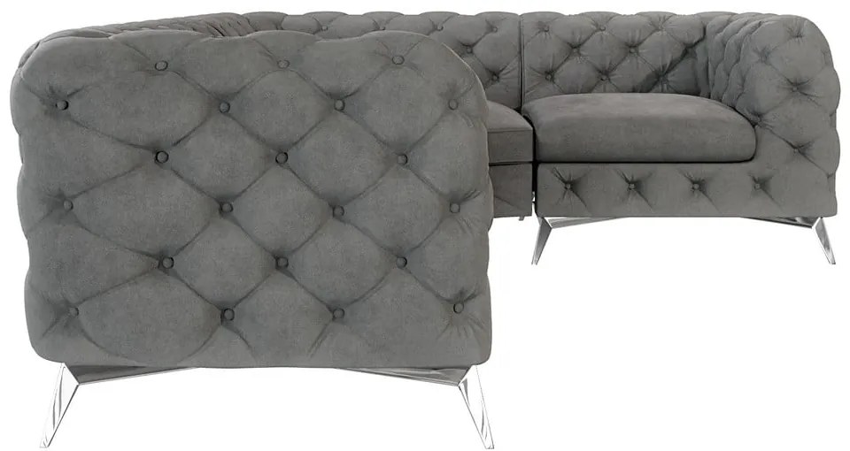 Сив кадифен ъглов диван (десен ъгъл/L форма) Chelsea – Ropez