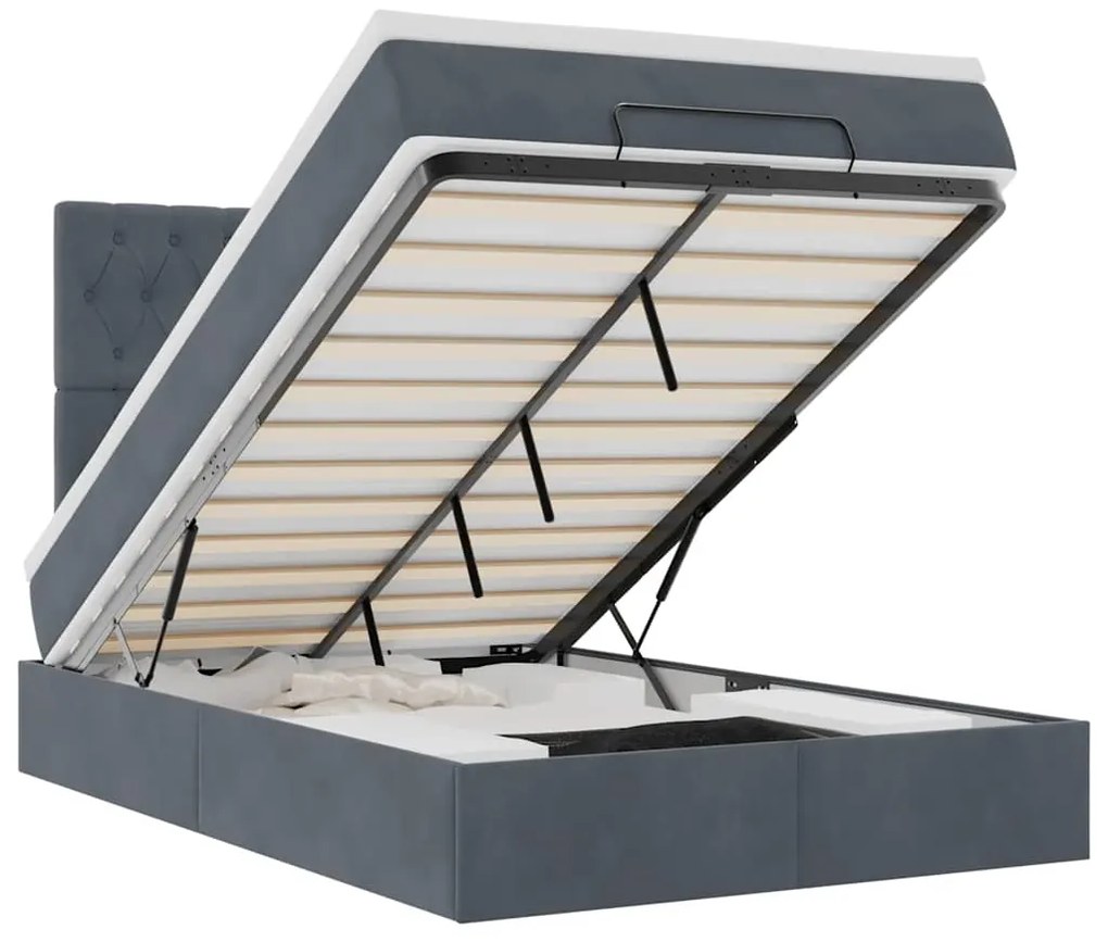 3314379 vidaXL Османска легло с матраци и LED, тъмносиво, 120x190 см, кадифе