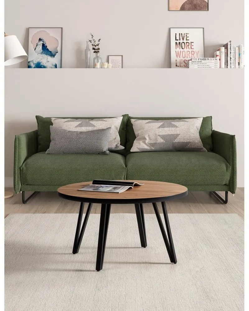 Кръгла масичка за кафе с дъбов плот в черен и естествен цвят ø 80 cm Sindi – Marckeric