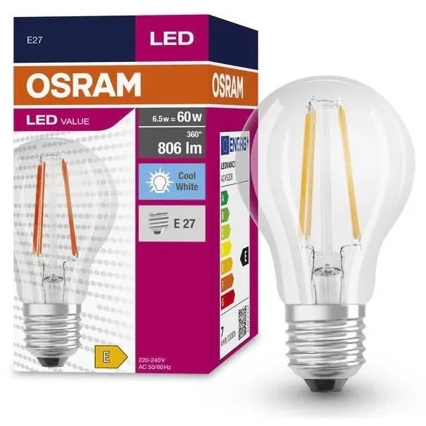 LED Крушка FILAMENT A60 E27/6,5W/230V 4000K - Osram