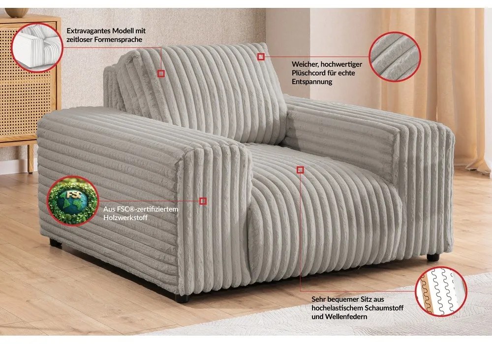 Светлосиво кресло от рипсено кадифе Justin – Ropez