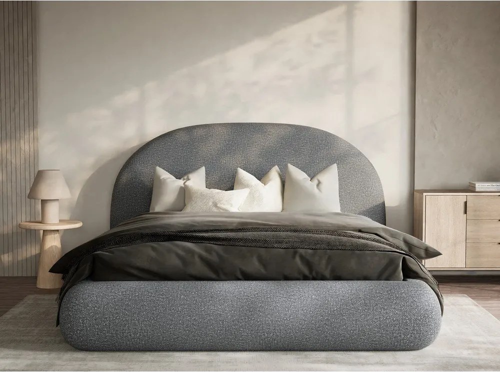 Сиво двойно легло 180x200 cm тапицирано с място за съхранение с включена подматрачна рамка Maumere – Maison de Rêve