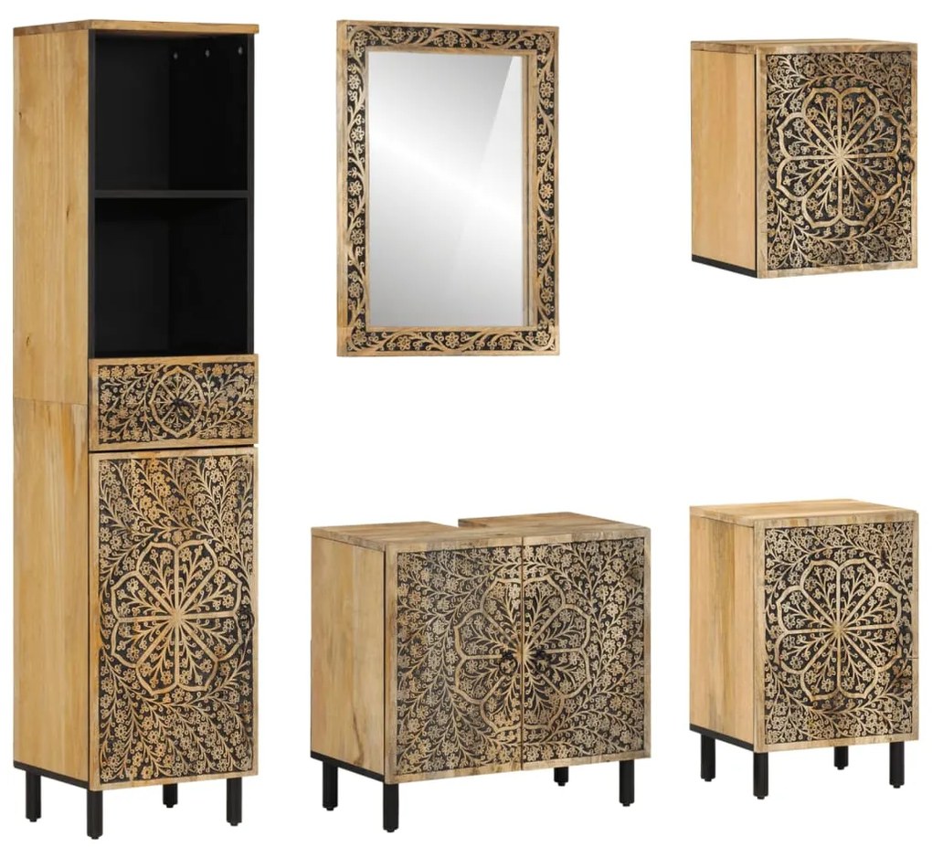 3206316 vidaXL Комплект мебели за баня, 5 части, масивна мангова дървесина