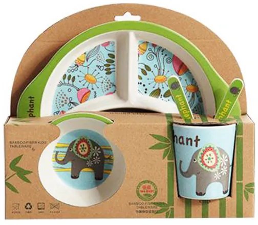 Детски сервиз за хранене 5 части с кръгла трисекционна чиния "Слонче"