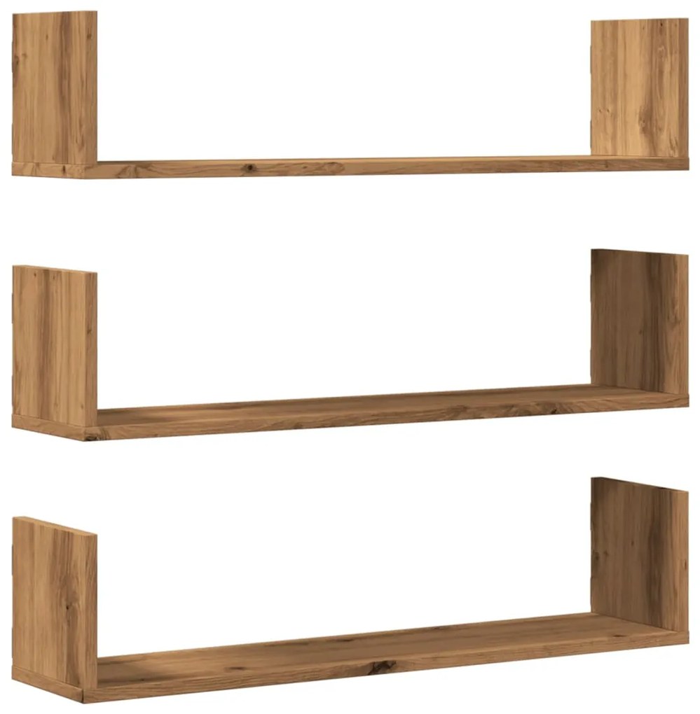 853298 vidaXL Стенни рафтове, 3 бр, дъб артизан, 80x18x18 см, инженерно дърво