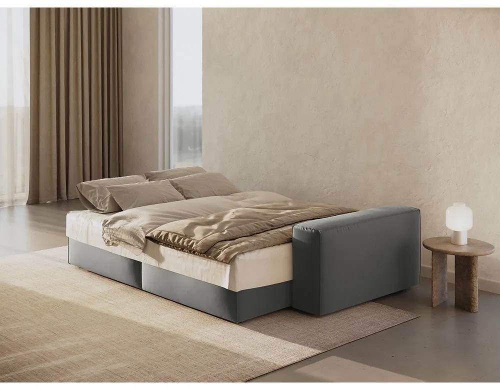 Светлосив кадифен разтегателен диван с място за съхранение 247 cm Jodie – Micadoni