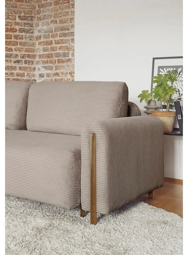 Светлокафяв сгъваем/с място за съхранение диван от рипсено кадифе 244 cm Arcadova – ELTAP