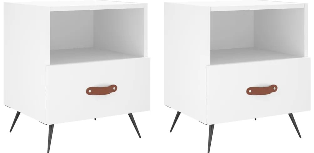 827373 vidaXL Нощни шкафчета, 2 бр, бели, 40x35x47,5 см, инженерно дърво