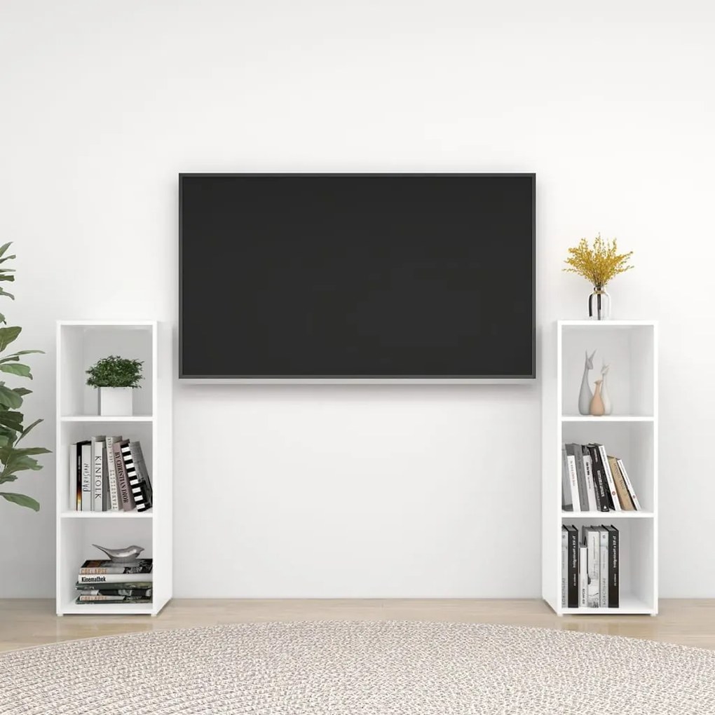 3079907 vidaXL ТВ шкафове, 2 бр, бели, 107x35x37 см, инженерно дърво