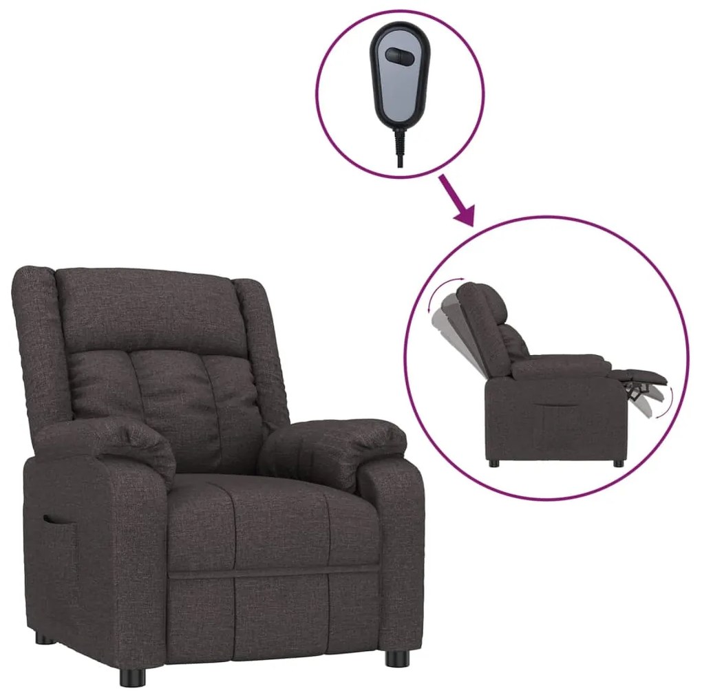 3143572 vidaXL Електрически реклайнер стол, тъмнокафяв, текстил