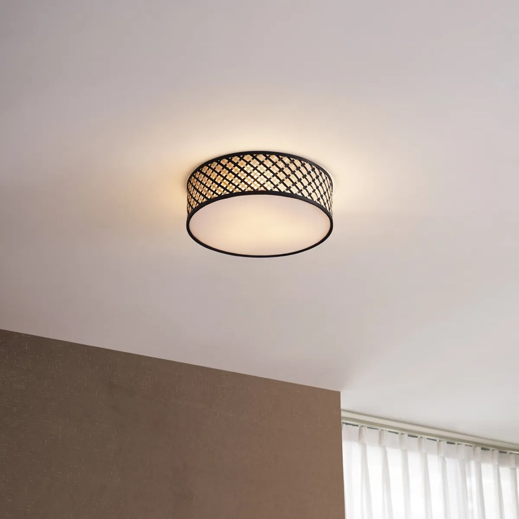 Ориенталска ратанова таванна лампа с черна рамка 40см - Tremmo