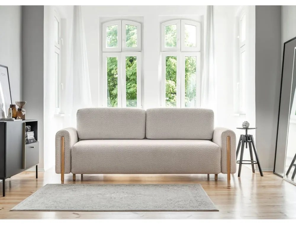 Бежов разтегателен диван с място за съхранение от букле 244 cm Arcadova – ELTAP