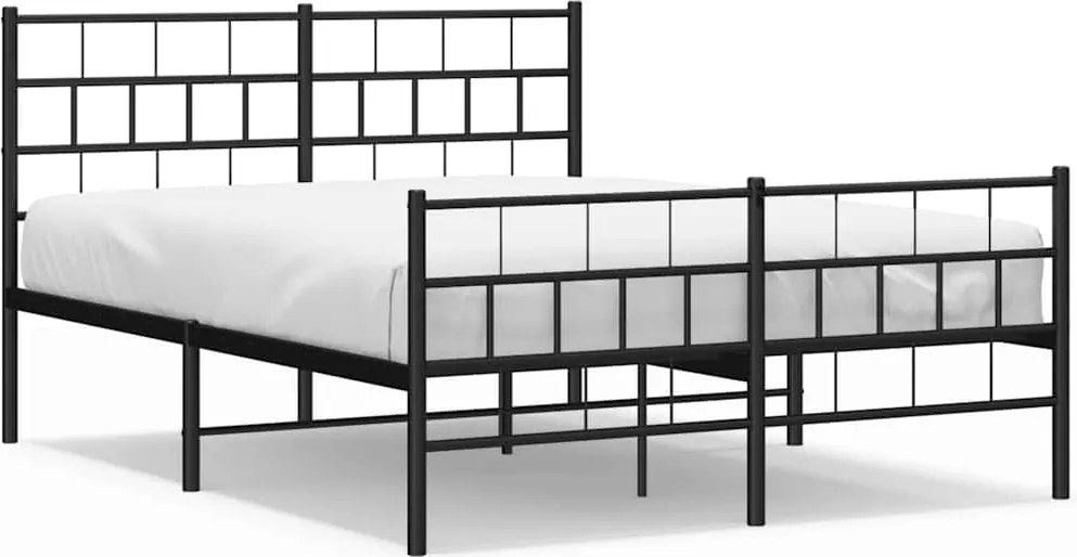 355676 vidaXL Метална рамка за легло с горна и долна табла, черна, 135x190 см
