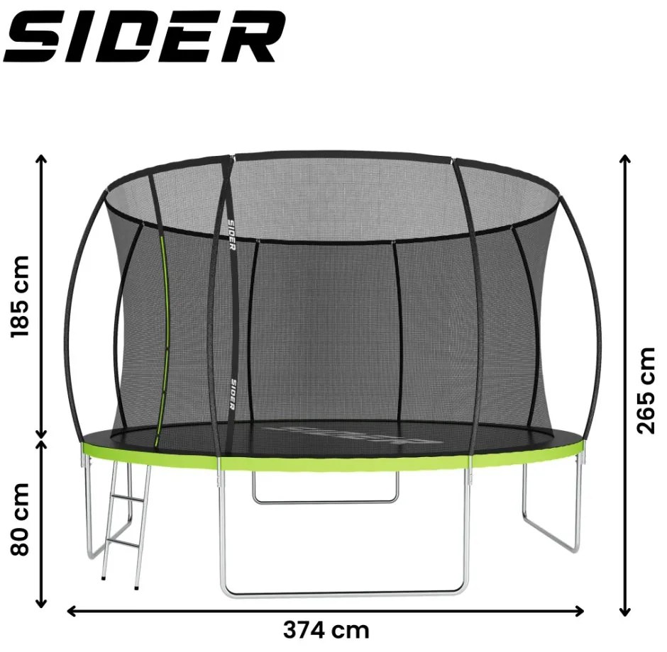 Голям детски батут с мрежа и стълба SIDER 12FT - Ø 374 см