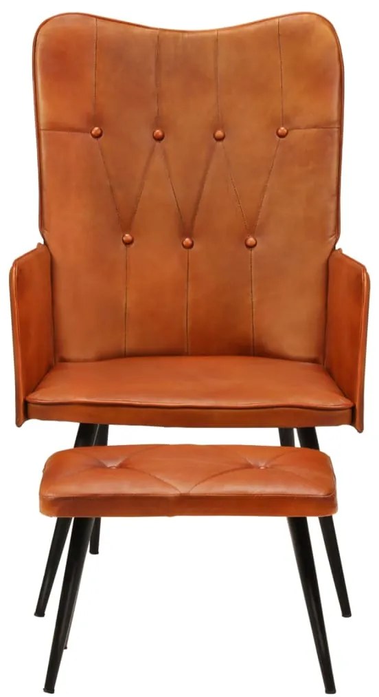 339663 vidaXL Wingback стол с табуретка, кафеникав, естествена кожа