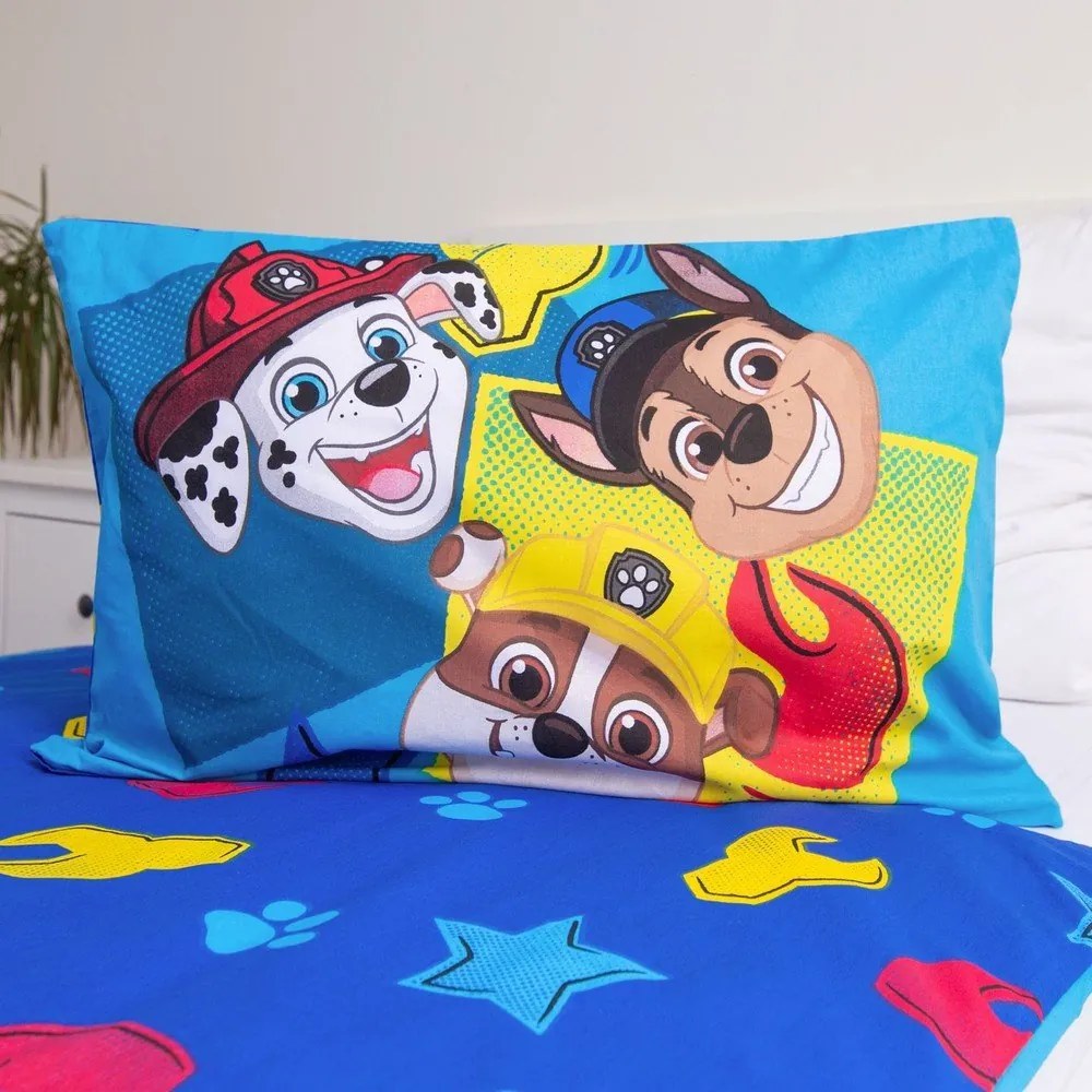 Синьо памучно детско спално бельо за детско креватче 100x135 cm Paw Patrol "Pawsome days ahead" – Jerry Fabrics