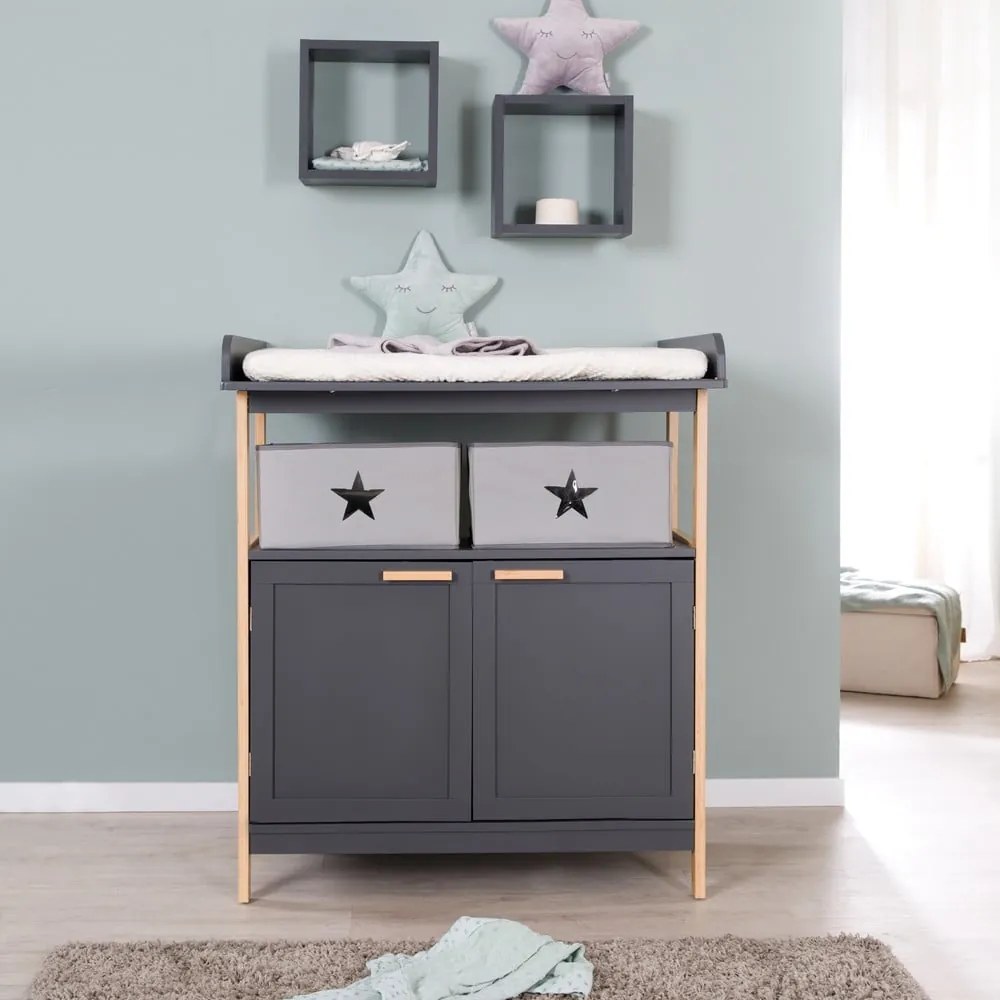 Антрацит нисък детски скрин с маса за преповиване 87x75 cm Berlin – Roba