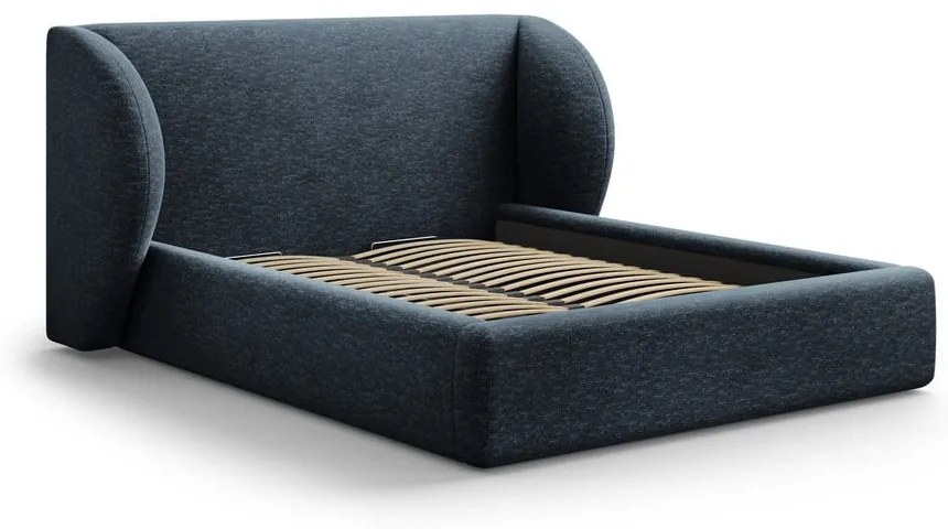 Тъмносиньо двойно тапицирано легло с място за съхранение с включена подматрачна рамка 200x200 cm Miley – Micadoni
