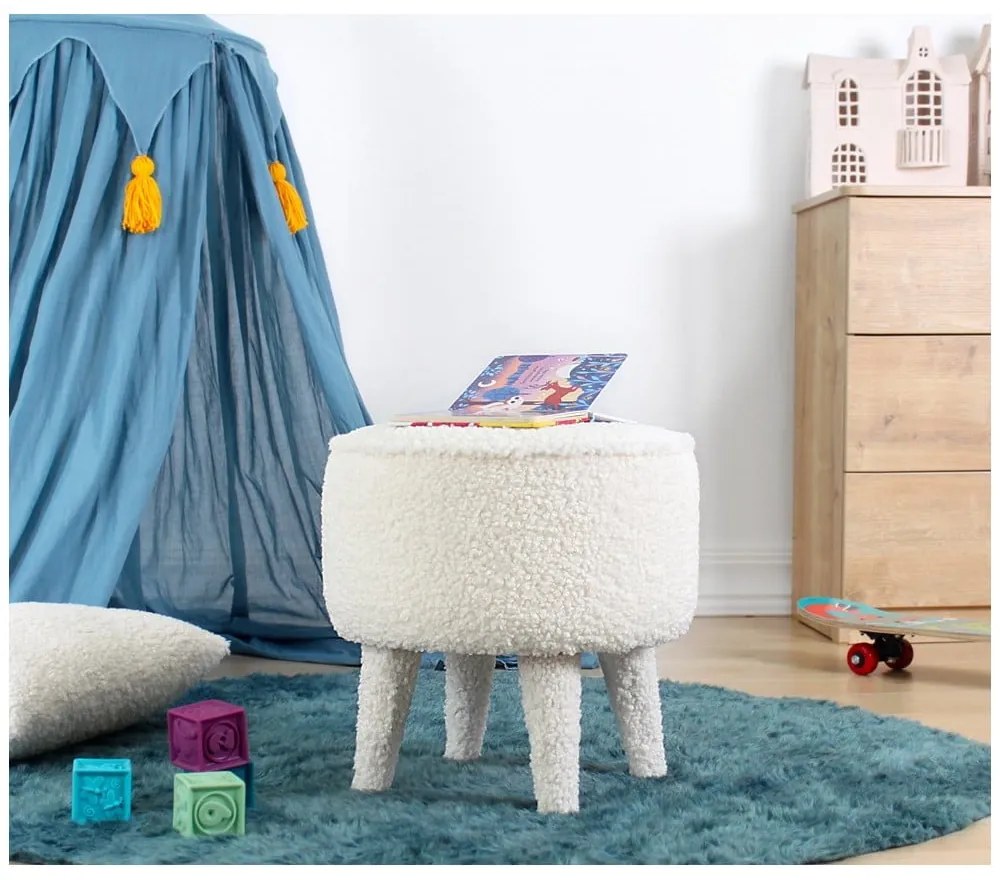 Бял детски пуф от плат букле Moouv – Artie