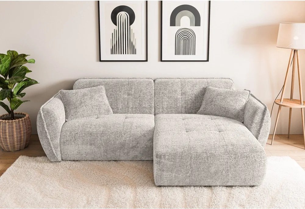 Бежов шенилов ъглов диван (десен ъгъл) Nelia – Ropez