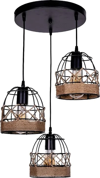 Lino E27 metallic - rope ceiling three-light in black color 40x40x80см.