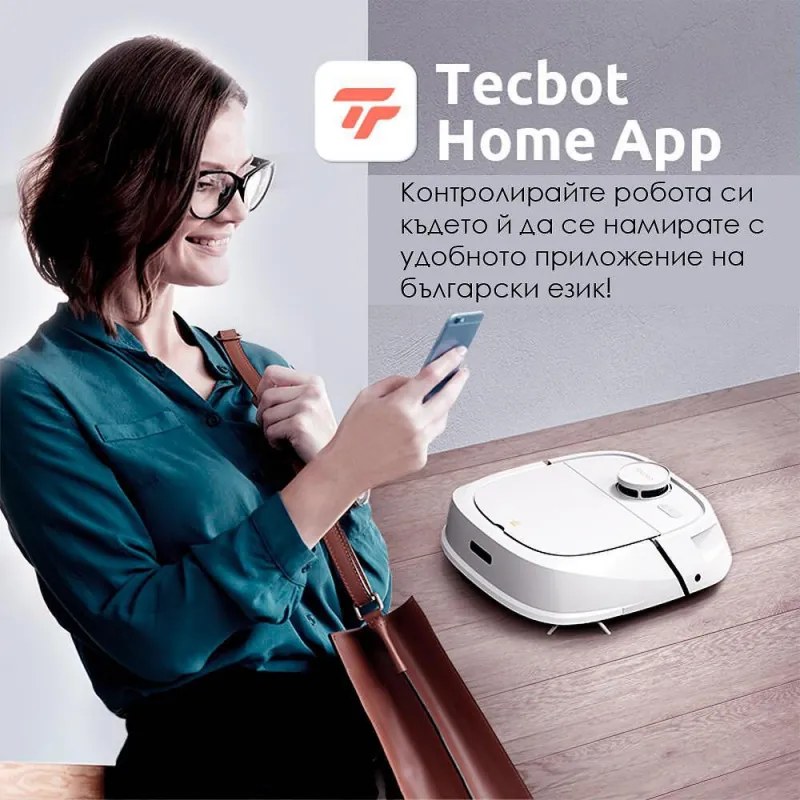 Прахосмукачка робот Tecbot M1, Li-ion 5200 mAh, 4000 Pa, 0.5 l, HEPA, Wi-Fi, Автономност до 160 мин, Подомиячка със самопочистващ моп, Черен