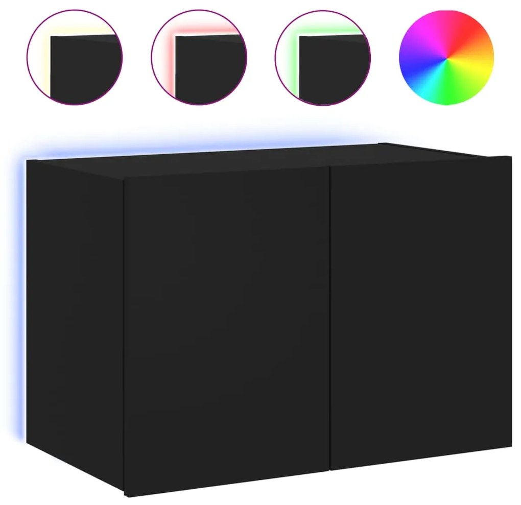 837304 vidaXL Стенен ТВ шкаф с LED осветление, черен, 60x35x41 см