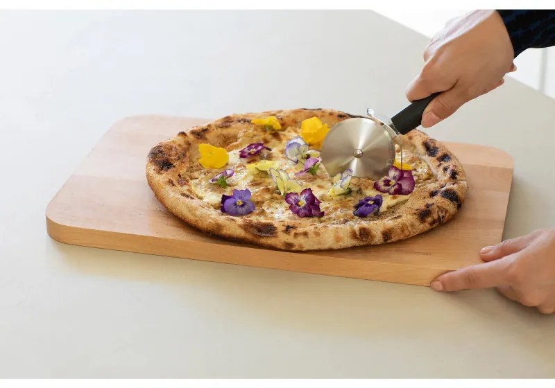 Нож за пица Brabantia Tasty+ 1008888, Предпазител, Халка за окачване, Закалена стомана, Тъмносив