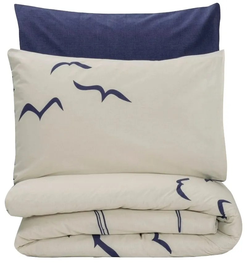 Синьо-кремаво единично спално бельо от памук Renforcé 140x200 cm Larum – Mijolnir