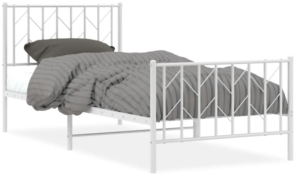 374497 vidaXL Метална рамка за легло с горна и долна табла, бяла, 90x200 см