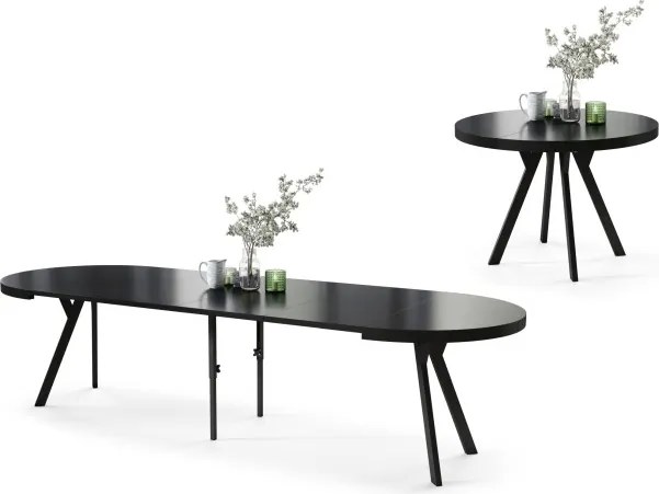 ЕКСПАНСО Черен мат/черни крака - ГОЛЯМА КРЪГЛА МАСА Ø110 РАЗТЕГАТЕЛНА ДО 310 cm С КРАКА Y ЛОФТ/ИНДУСТРИАЛНА