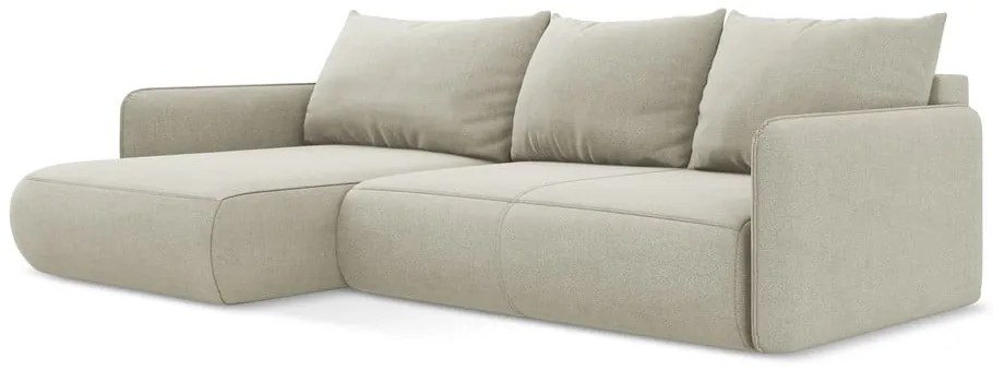 Кремав разтегателен ъглов диван с място за съхранение (ляв ъгъл) Nanea – Makamii