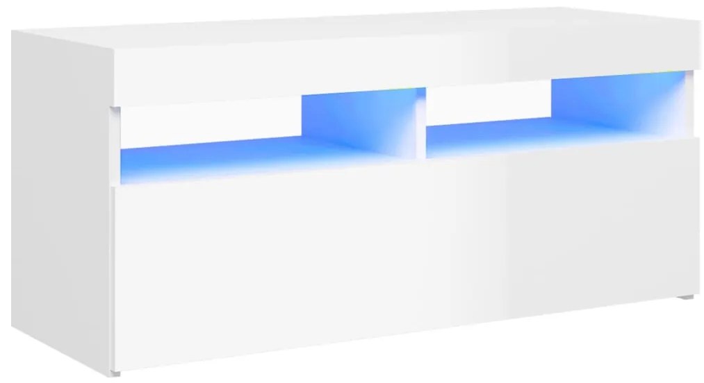 804388 vidaXL ТВ шкаф с LED осветление, бял гланц, 90x35x40 см