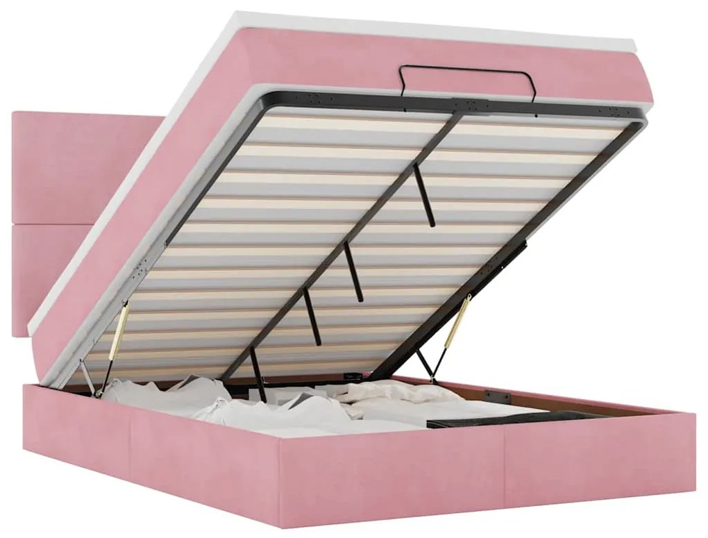 3314251 vidaXL Османска легло с матраци и LED, розово, 140x190 см, кадифе