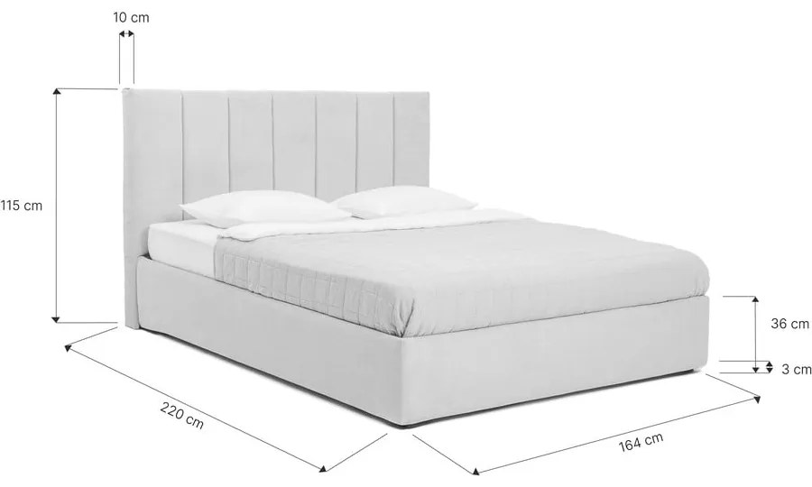 Сиво тапицирано двойно легло с място за съхранение и включена подматрачна рамка 160x200 cm Thessa Bold Line – Bonami Selection