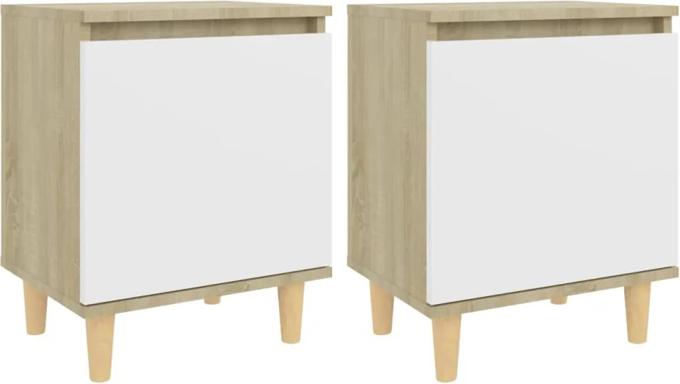 805826 vidaXL Нощни шкафчета крака масив 2 бр дъб сонома и бяло 40x30x50 см