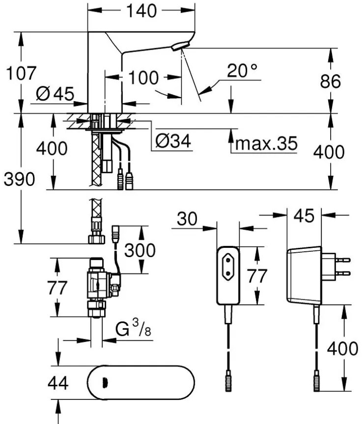 Electronic mixer wash Тоалетна Grohe Euroeco Cosmopolitan E