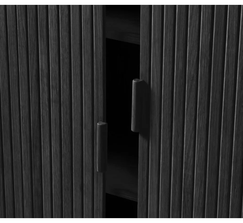 Черен шкаф в дъбов декор с плъзгащи се врати 113x90 cm Cavo - Unique Furniture