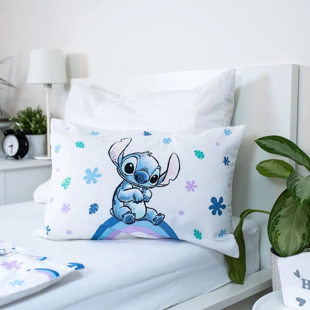 Бяло/синьо памучно детско спално бельо 135x100 cm Lilo and Stitch "Rainbow" – Jerry Fabrics