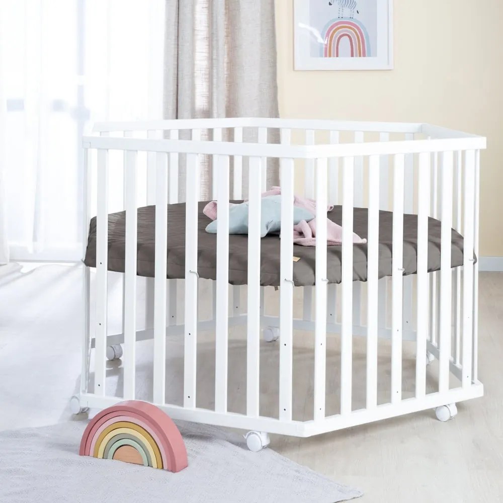 Бяла кошара за игра с регулируема височина/на колелца – Roba