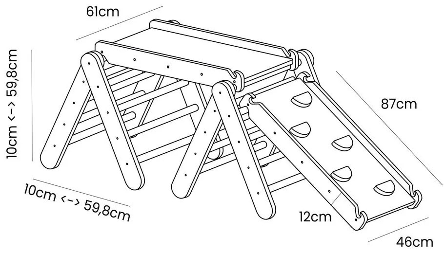 Сив/естествен пиклер триъгълник от масивен бор 265x61x60 cm Montessori – Meowbaby