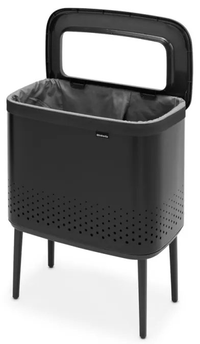 Кош за пране Brabantia Bo 1004175, 60 л, Пълнене без отваряне, Вентилационни отвори, Регулируеми крачета, Черен
