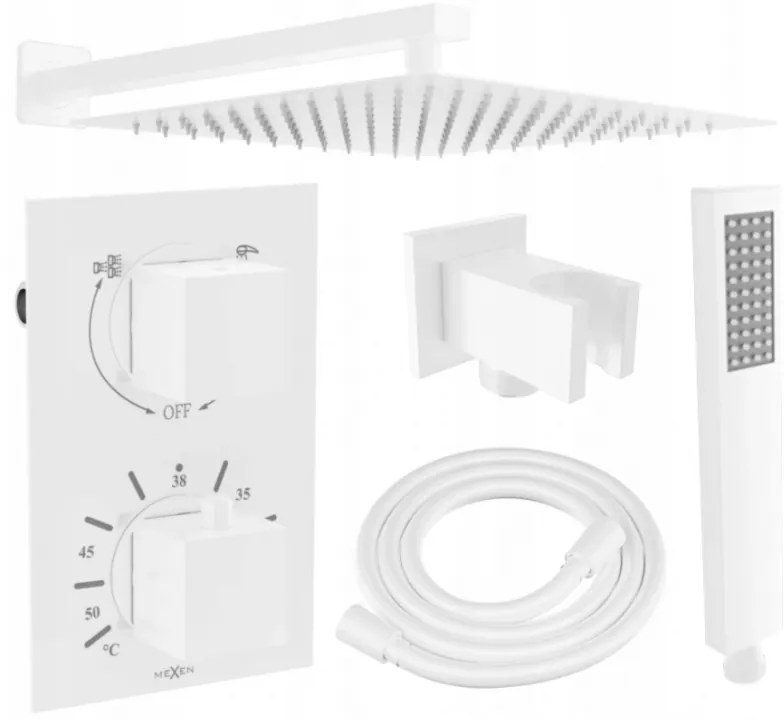 Mexen Cube DR02 подвижен душ комплект с дъждовна глава 25 см, бял - 77502DR0225-20