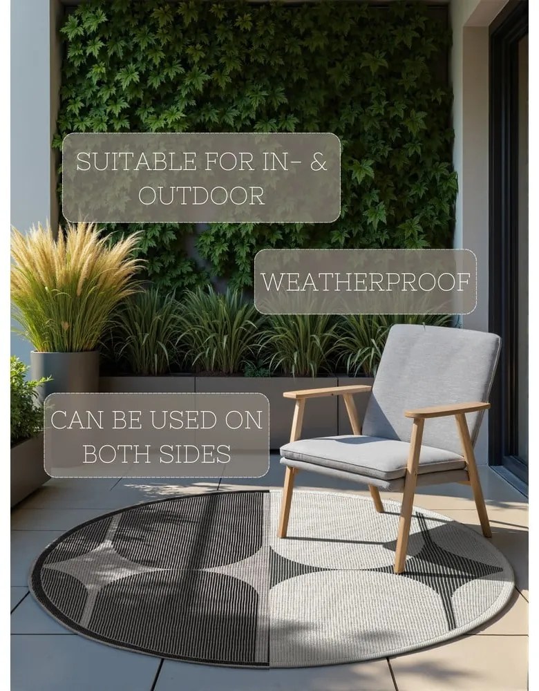 Черно-бял кръгъл килим за открито и закрито ø 160 cm Duet Bowen – NORTHRUGS