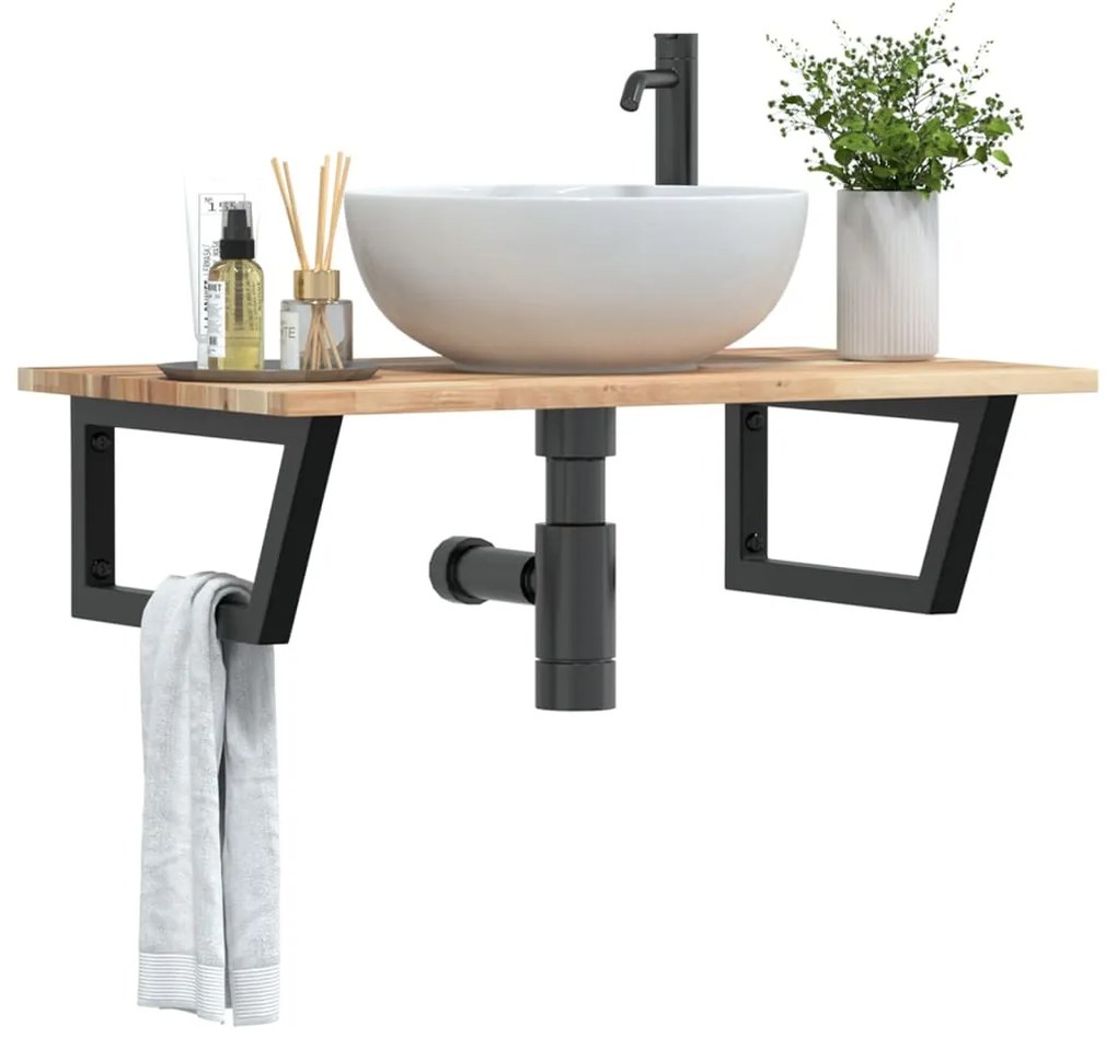 3302787 vidaXL Стенен рафт за мивка, стомана и масивно дърво акация