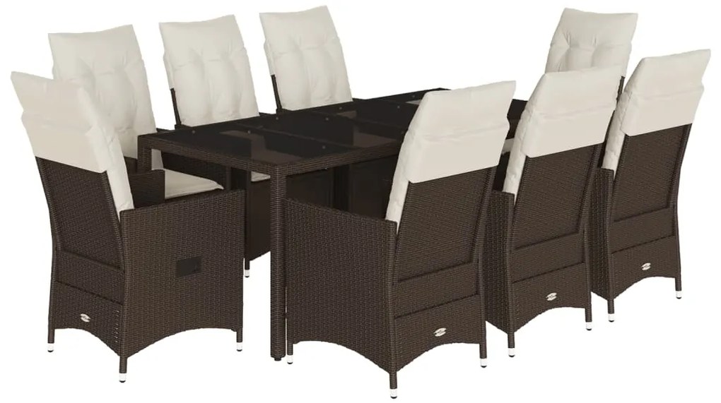 3276774 vidaXL Градински трапезен комплект възглавници 9 части кафяв полиратан